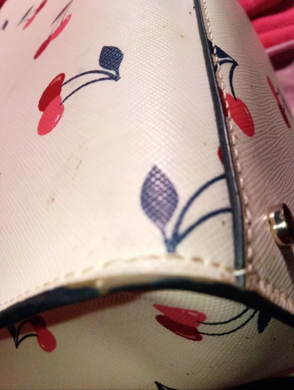 kate spade Cream Cherry Print Satchel with Navy Trim
